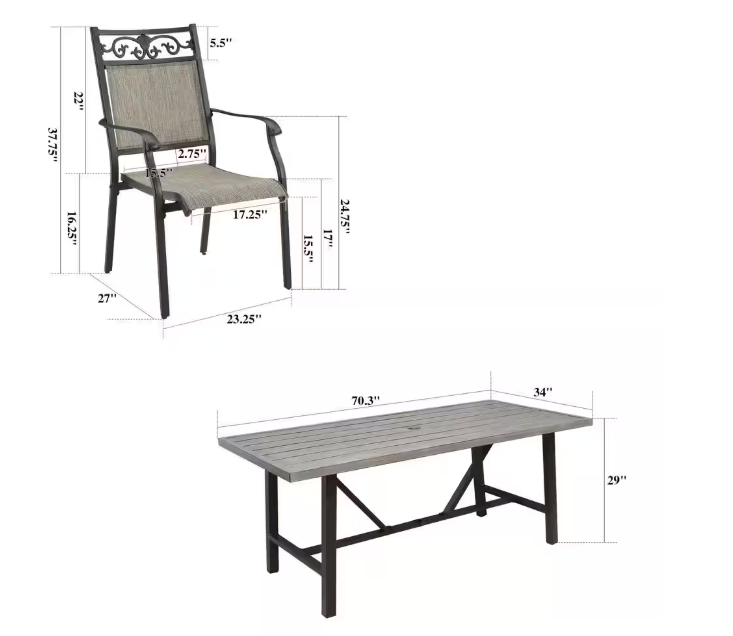 7-Piece Cast Aluminum Outdoor Dining Set with 6 Stackable Chairs and Table