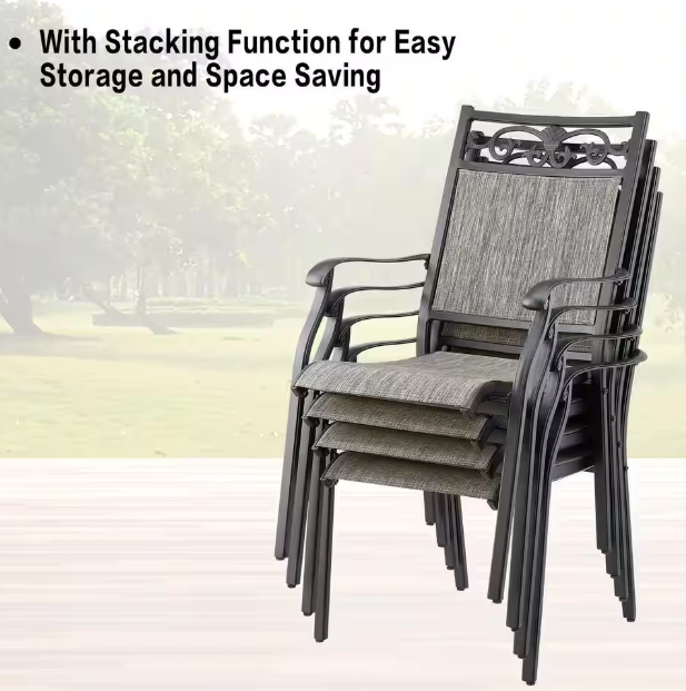 7-Piece Cast Aluminum Outdoor Dining Set with 6 Stackable Chairs and Table
