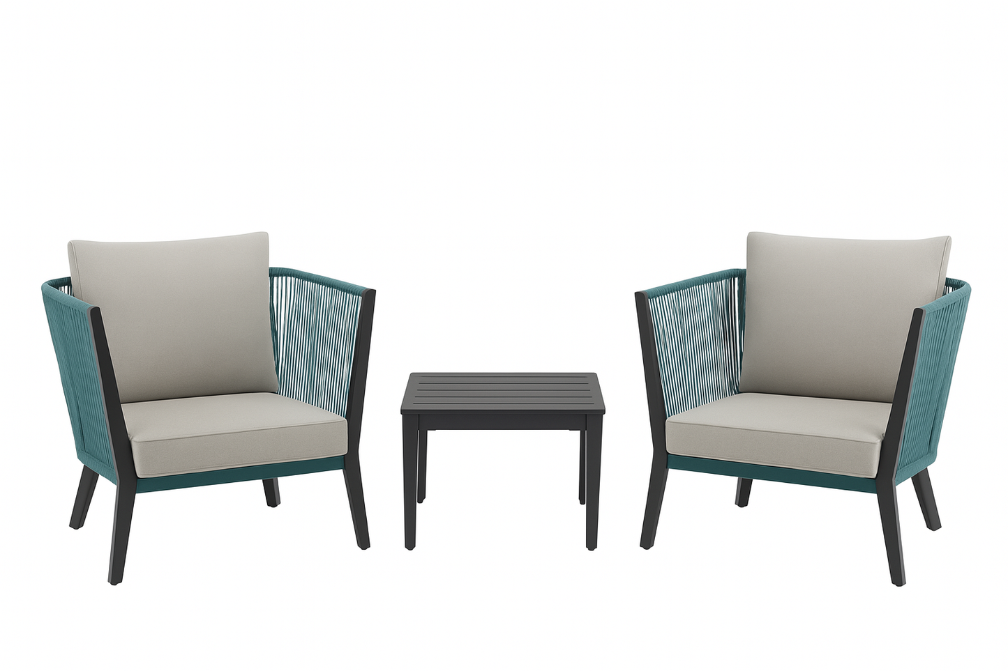 Heather Glen 3-Piece Metal Patio Conversation Set with CushionGuard Stone Grey Cushions