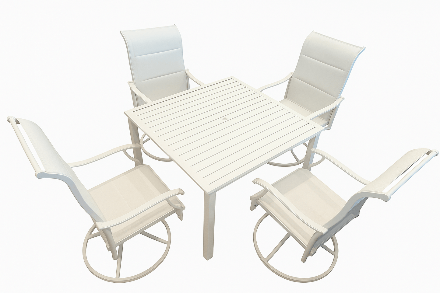 White Swivel Outdoor Patio Seating Set With Umbrella Hole