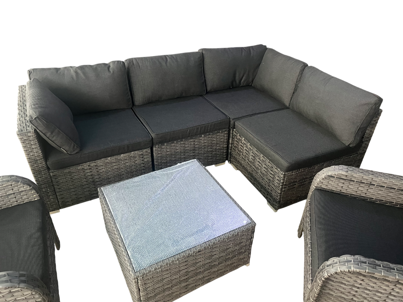 7-Piece Wicker Outdoor Patio Rattan Furniture Sectional Conversation Set with Black Cushion