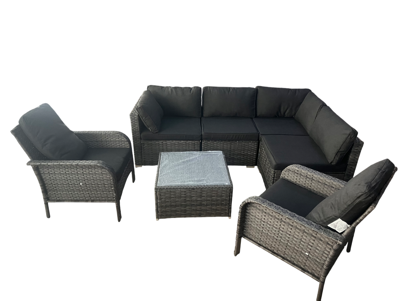 7-Piece Wicker Outdoor Patio Rattan Furniture Sectional Conversation Set with Black Cushion
