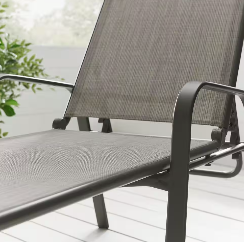 Mix and Match Sling Outdoor Patio Chaise Lounge in Riverbed Taupe (Clearance)