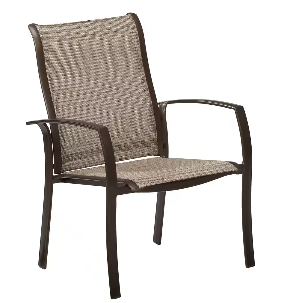 Mix and Match Reinforced Aluminum Brown Stackable Outdoor Patio Dining Chair in Sunbrella Elevation Stone Sling (Clearance)