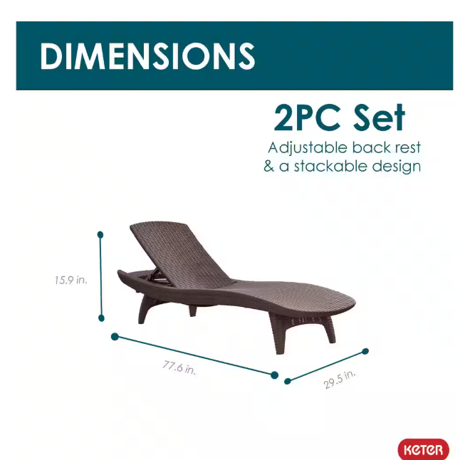 Grenada Brown All-Weather Adjustable Resin Patio Chaise Lounger Set of 2 (Clearance)