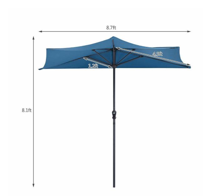 9 ft. Steel Half Round Patio Market Umbrella in Blue