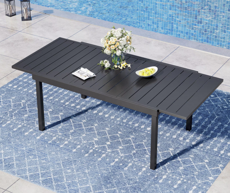 Black Rectangle Metal Patio Outdoor Dining Table with Extension (Clearance)