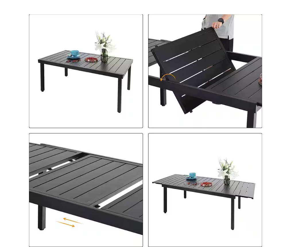Black Rectangle Metal Patio Outdoor Dining Table with Extension (Clearance)