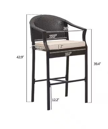 2-Pack Patio Brown Wicker 28 in. H Bar set Outdoor Bistro Set with Tan Cushion