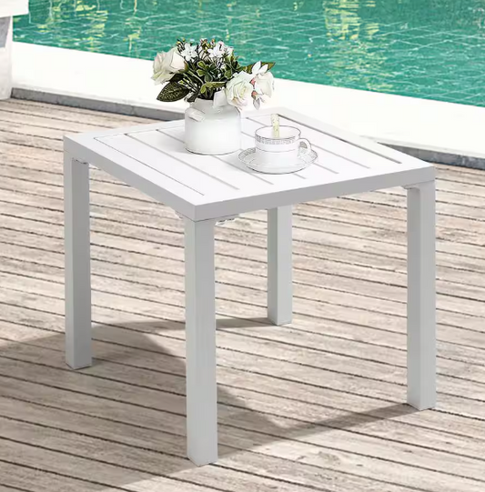 Aluminum 15.7 in. Square Outdoor End/Side Table in White