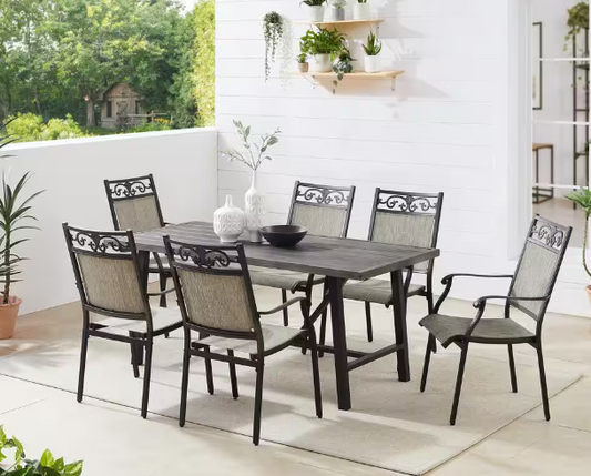 7-Piece Cast Aluminum Outdoor Dining Set with 6 Stackable Chairs and Table