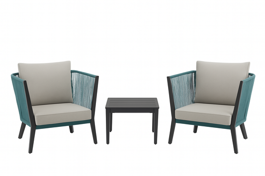 Heather Glen 3-Piece Metal Patio Conversation Set with CushionGuard Stone Grey Cushions