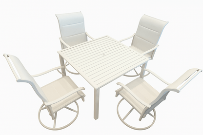 White Swivel Outdoor Patio Seating Set With Umbrella Hole