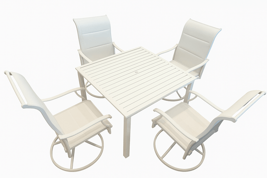 White Swivel Outdoor Patio Seating Set With Umbrella Hole