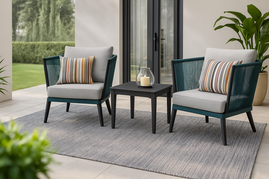 Heather Glen 3-Piece Metal Patio Conversation Set with CushionGuard Stone Grey Cushions