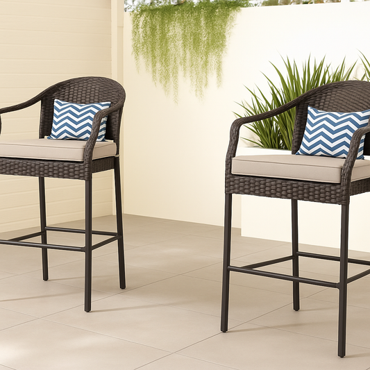 2-Pack Patio Brown Wicker 28 in. H Bar set Outdoor Bistro Set with Tan Cushion