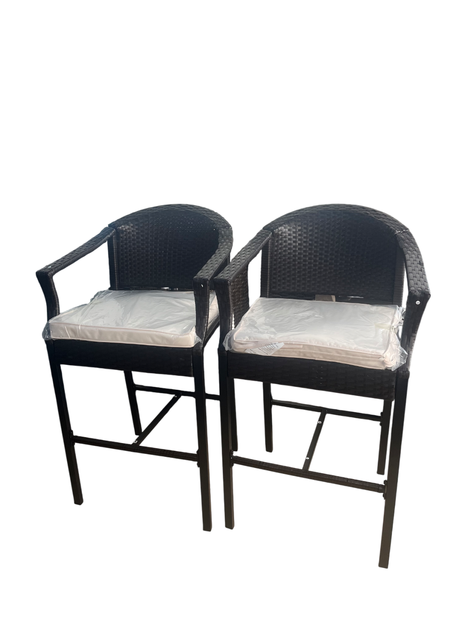2-Pack Patio Brown Wicker 28 in. H Bar set Outdoor Bistro Set with Tan Cushion