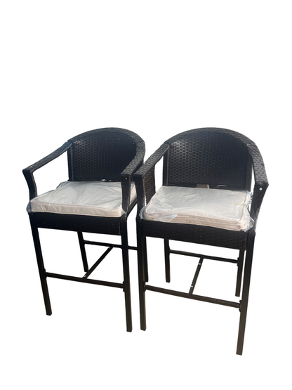 2-Pack Patio Brown Wicker 28 in. H Bar set Outdoor Bistro Set with Tan Cushion