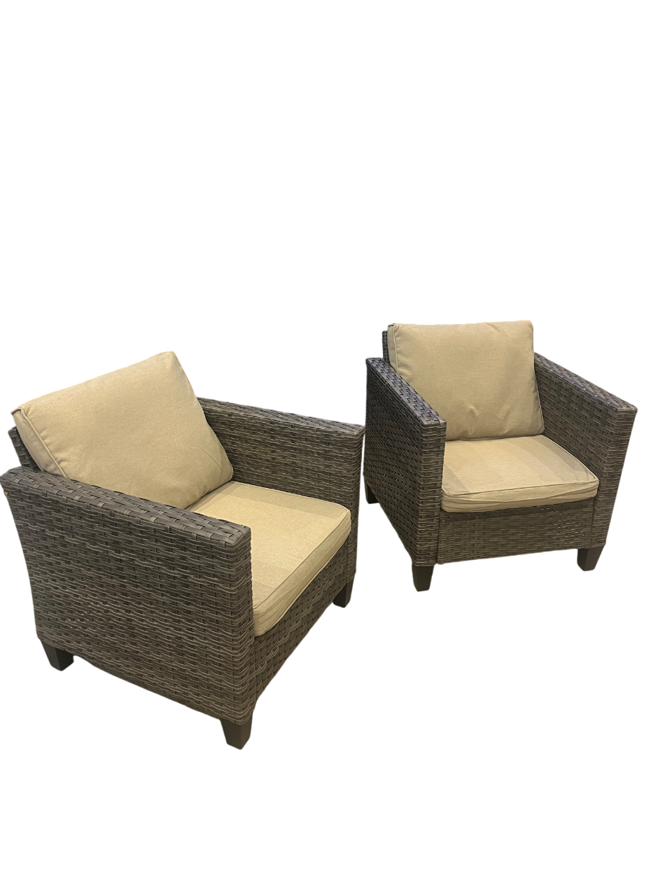 2-Pack Wicker Patio Outdoor Single Sofa with Beige Cushion