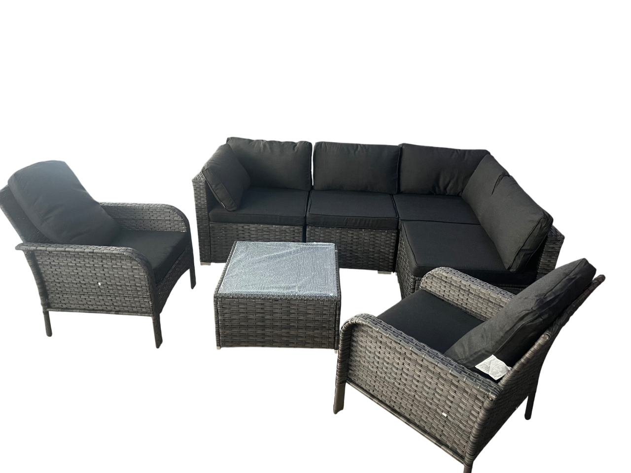 7-Piece Wicker Outdoor Patio Rattan Furniture Sectional Conversation Set with Black Cushion