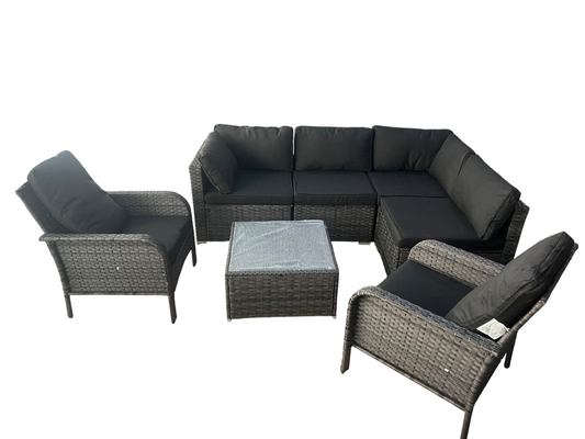 7-Piece Wicker Outdoor Patio Rattan Furniture Sectional Conversation Set with Black Cushion