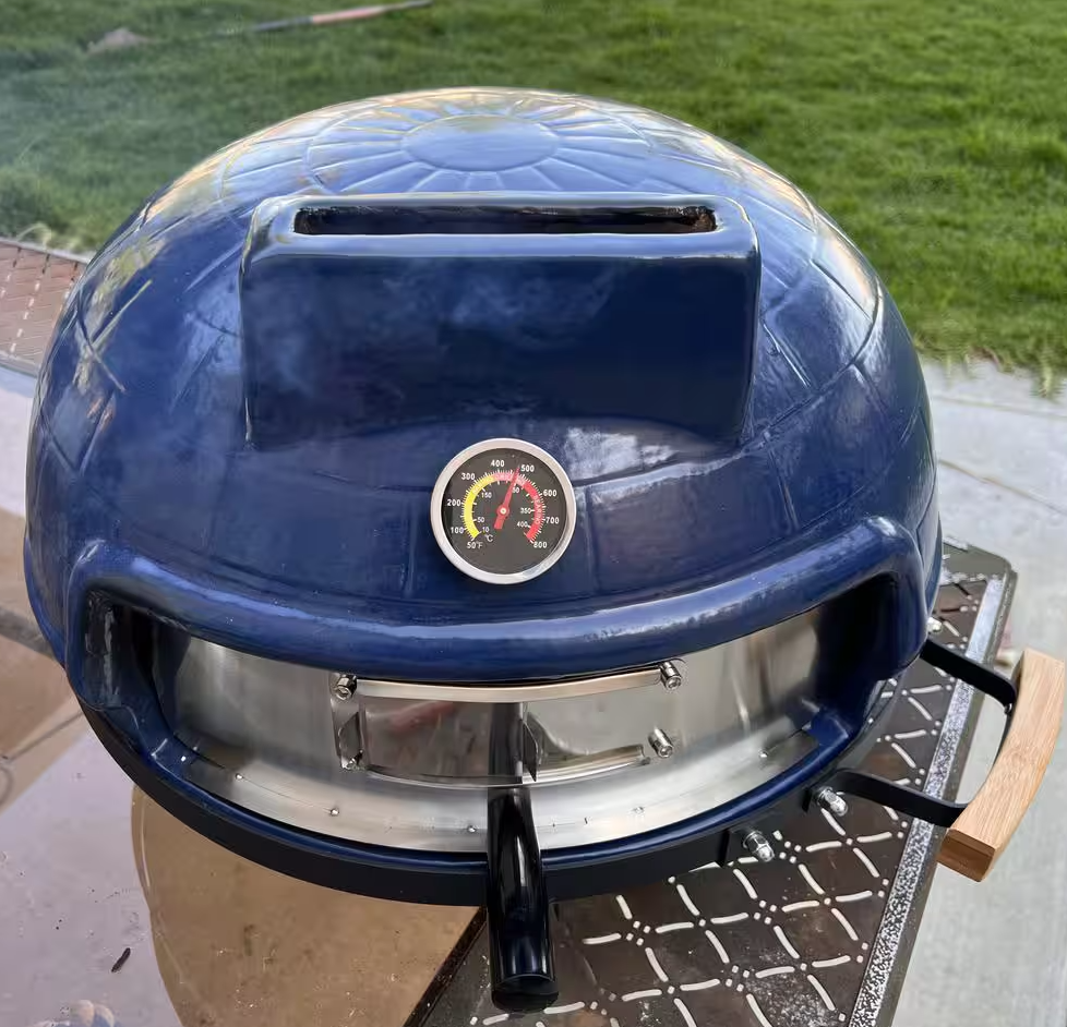 15 in. Kamado Charcoal Outdoor Pizza Oven with Pizza Stone and Bamboo Handles in Blue (Clearance)
