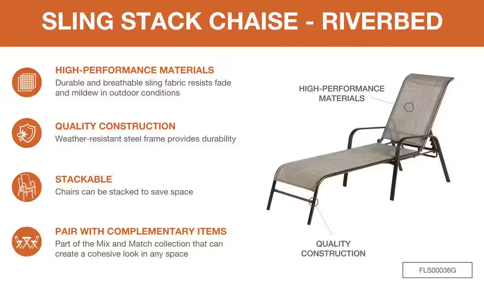 Mix and Match Sling Outdoor Patio Chaise Lounge in Riverbed Taupe (Clearance)