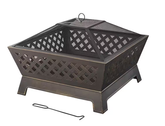 Tipton 34.00 in. W Rubbed Bronze Steel Wood Outdoor Fire Pit with Screen and Poker Included (Clearance)