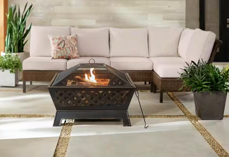Tipton 34.00 in. W Rubbed Bronze Steel Wood Outdoor Fire Pit with Screen and Poker Included (Clearance)