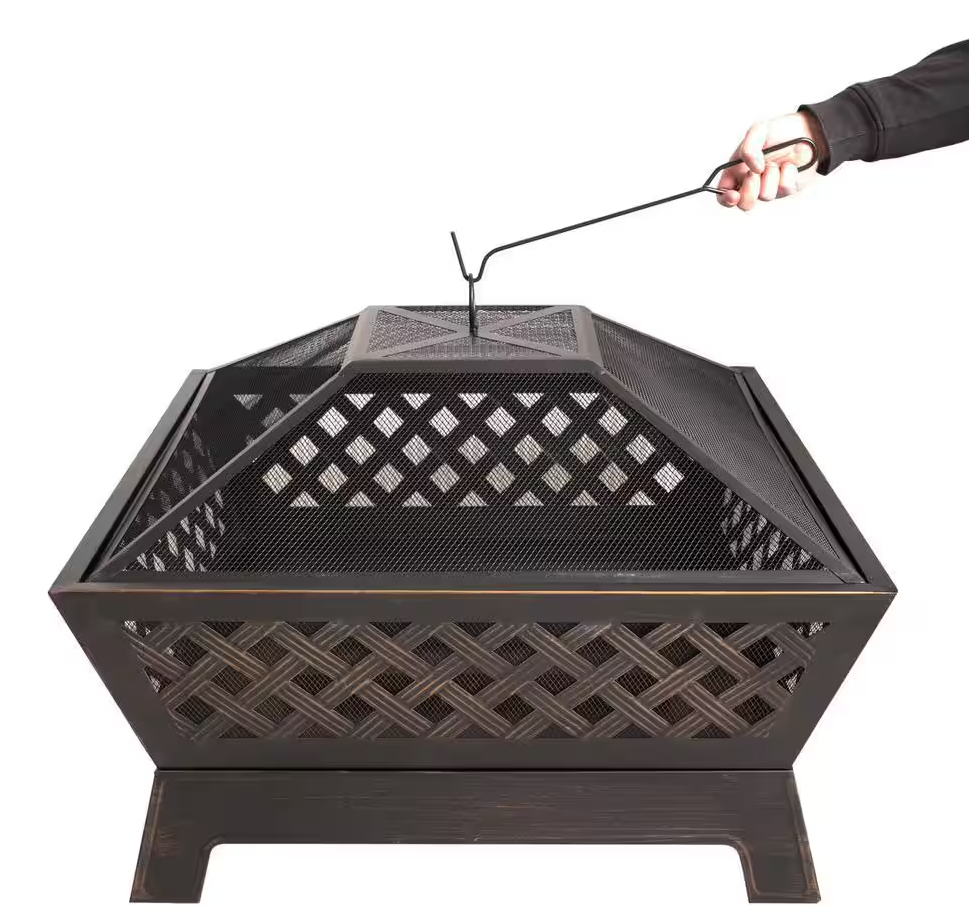 Tipton 34.00 in. W Rubbed Bronze Steel Wood Outdoor Fire Pit with Screen and Poker Included (Clearance)