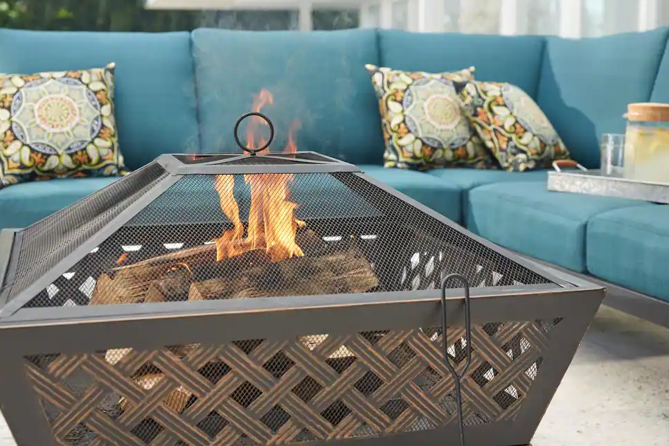 Tipton 34.00 in. W Rubbed Bronze Steel Wood Outdoor Fire Pit with Screen and Poker Included (Clearance)