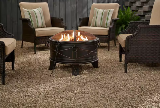Quadripod 28.20 in. W Antique Bronze Steel Wood Outdoor Fire Pit with Screen and Poker Included (Clearance)