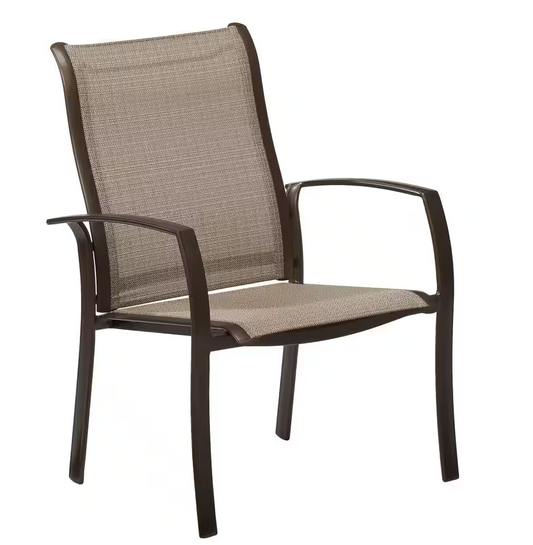 Mix and Match Reinforced Aluminum Brown Stackable Outdoor Patio Dining Chair in Sunbrella Elevation Stone Sling (Clearance)