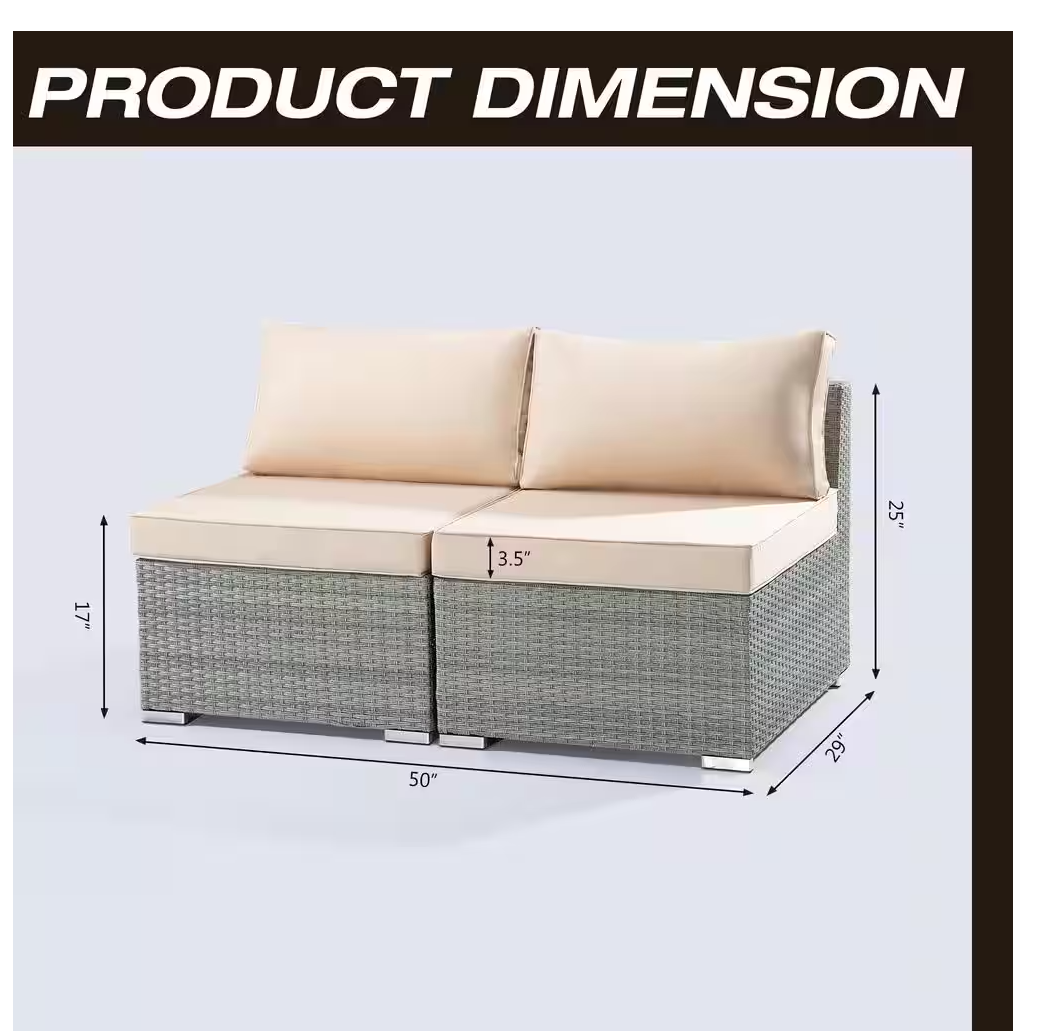 7-Piece Wicker Outdoor Patio Rattan Furniture Sectional Conversation Set with Black Cushion