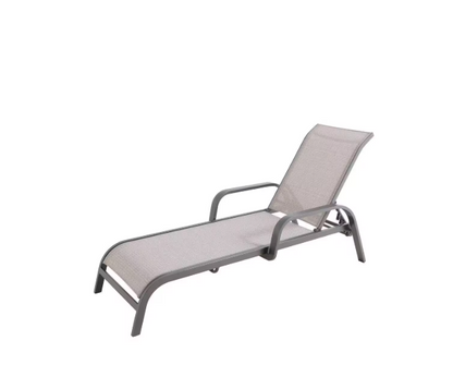 Mix and Match Dark Taupe Reinforced Aluminum Sling Outdoor Patio Stack Chaise Lounge with Sunbrella Elevation Stone (Clearance)