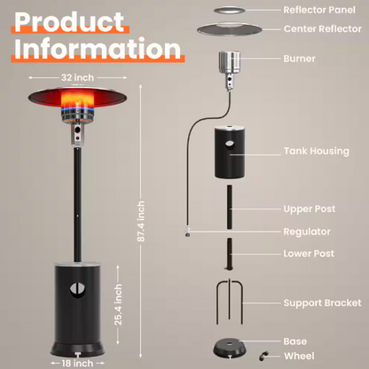 48000 BTU Black Propane Patio Heater with Cover