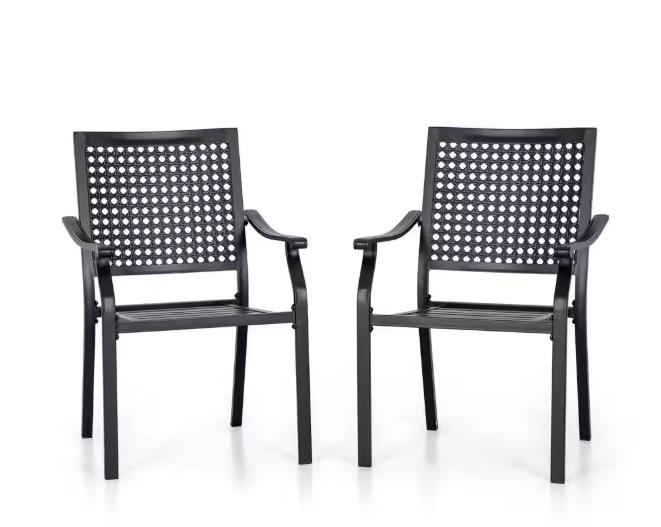 Stackable Metal Outdoor Dining Chair with Armrest (2-Pack)
