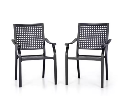 Stackable Metal Outdoor Dining Chair with Armrest (2-Pack)