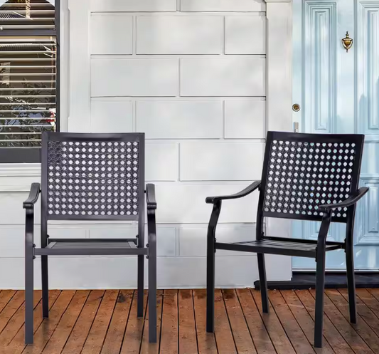 Stackable Metal Outdoor Dining Chair with Armrest (2-Pack)