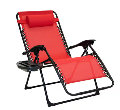 Oversized Ruby Red Metal Zero Gravity Chair with Leg Stabilizers and Big Cupholder