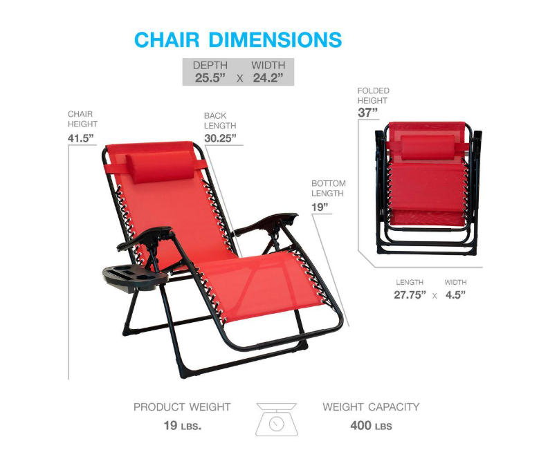 Oversized Ruby Red Metal Zero Gravity Chair with Leg Stabilizers and Big Cupholder