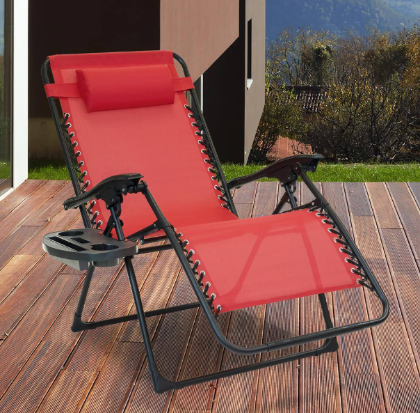 Oversized Ruby Red Metal Zero Gravity Chair with Leg Stabilizers and Big Cupholder