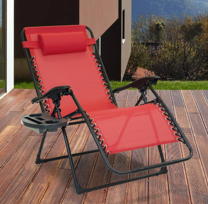Oversized Ruby Red Metal Zero Gravity Chair with Leg Stabilizers and Big Cupholder