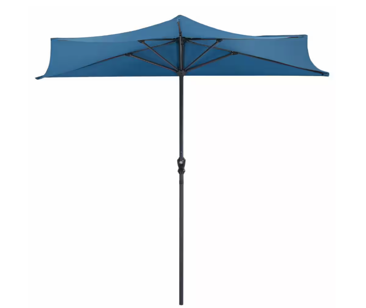 9 ft. Steel Half Round Patio Market Umbrella in Blue without Weight Base