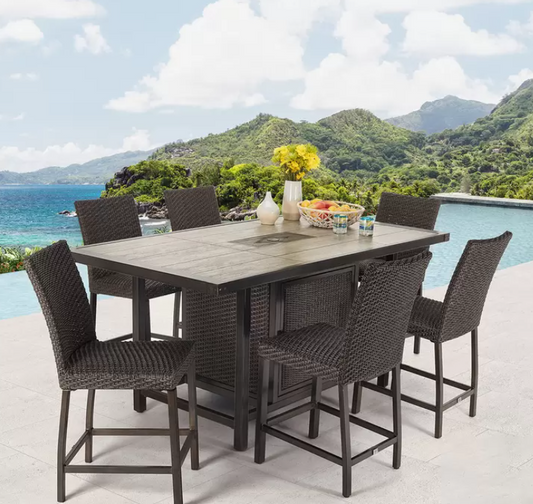 Agio McKenzy 7 Piece High Dining Wicker Patio Set (Clearance)