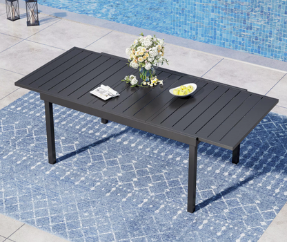 Black Rectangle Metal Patio Outdoor Dining Table with Extension (Clearance)
