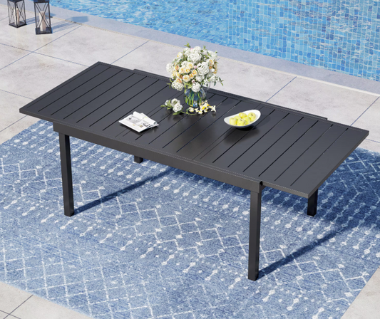 Black Rectangle Metal Patio Outdoor Dining Table with Extension (Clearance)