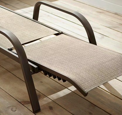 Mix and Match Dark Taupe Reinforced Aluminum Sling Outdoor Patio Stack Chaise Lounge with Sunbrella Elevation Stone (Clearance)