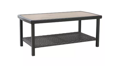 Rectangle Metal Wicker Outdoor Coffee Table with 2-Tier Storage Shelf