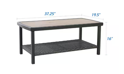 Rectangle Metal Wicker Outdoor Coffee Table with 2-Tier Storage Shelf